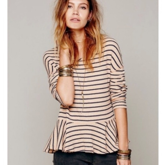 Free People Auntie Em Striped Thermal Peplum. - Picture 1 of 6